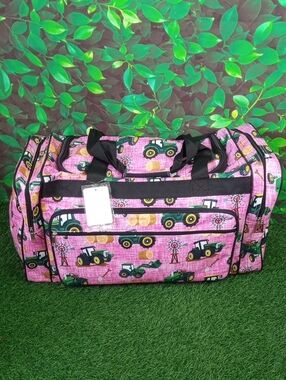 🚜 Ngil Rosedale Farms Pink Tractor Print Duffel Bag